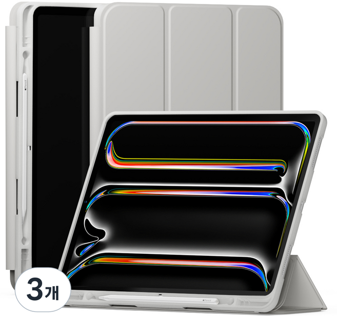 신지모루 신지폴리오 스마트커버 애플펜슬 수납 태블릿 케이스, 웜 그레이, 3개