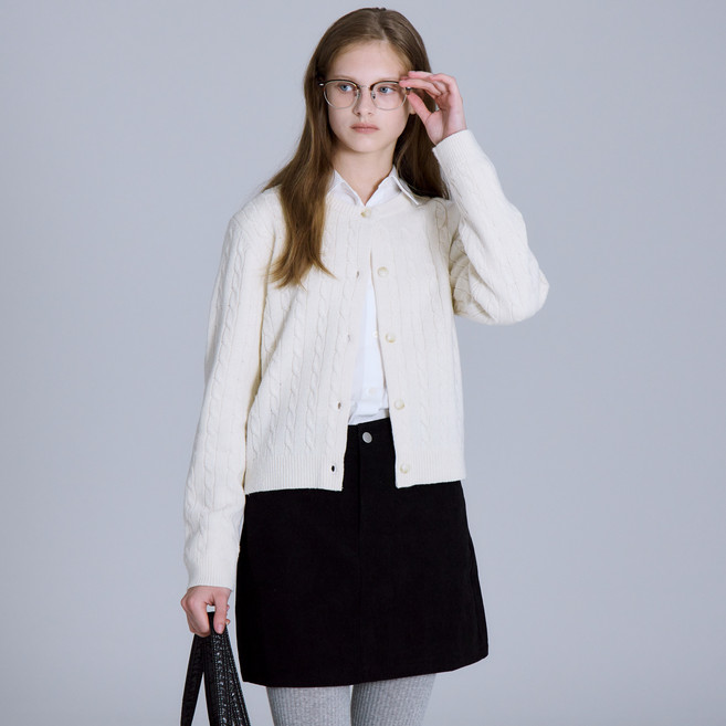 베이직하우스 여성용 여케이블 크롭 가디건