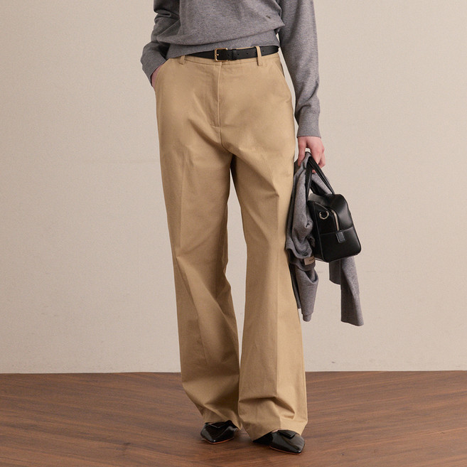 마인드브릿지 여성용 벨티드코튼 와이드핏 팬츠+ 벨트 세트 MZPT6214