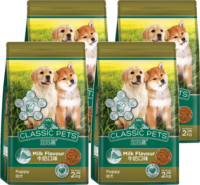CLASSIC PETS 加好寶 幼犬乾狗糧 牛奶口味 Omega 6和鋅 均衡的碳水化合物, 2kg, 4袋