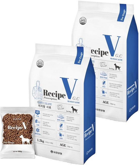 유한양행레시피브이 강아지 처방식사료, 저지방, 1.2kg, 2개