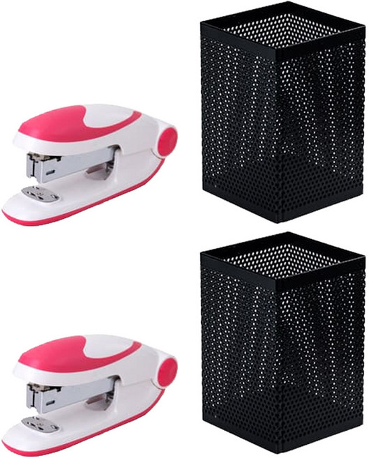 델리 칼라 둥근 33호침 사용 스테이플러 0319 + 철제 메쉬 다용도 사각 꽂이 908 세트, 랜덤발송(스테이플러), 블랙(사각꽂이), 2세트