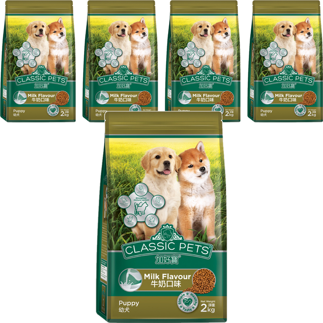 CLASSIC PETS 加好寶 幼犬乾狗糧 牛奶口味 Omega 6和鋅 均衡的碳水化合物, 2kg, 5袋