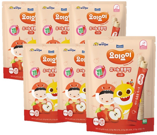 요미요미 유기농 롱롱뻥 사과, 사과맛, 24g, 6개