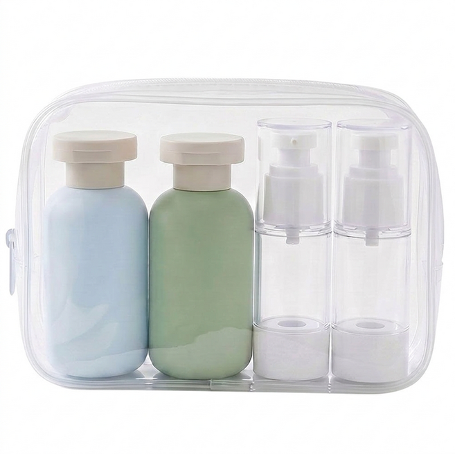 벨리안 여행용 공병 펌프형 100ml x 2p + 튜브형 100ml x 2p + 파우치 20 × 13 × 6 cm 세트, 1세트, 혼합색상