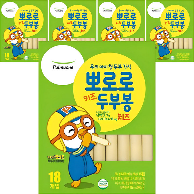 풀무원 뽀로로 키즈 두부봉 치즈, 504g, 5개