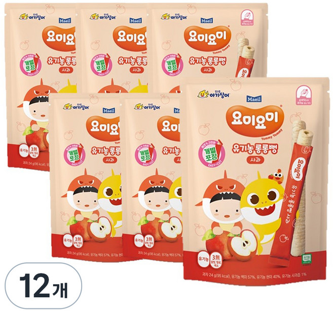 요미요미 유기농 롱롱뻥 사과, 사과맛, 24g, 12개