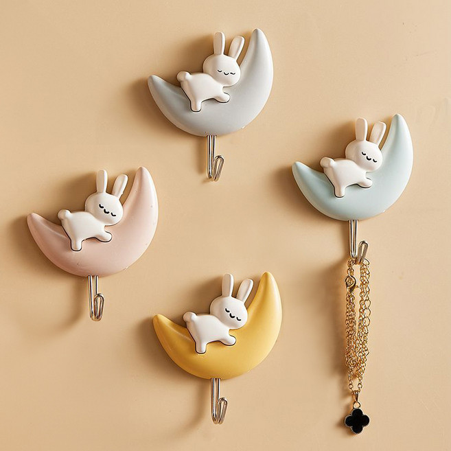 엘빈리빙 달토끼 벽걸이 후크 4종 x 2p 세트, 핑크, 옐로우, 그레이, 스카이, 1개