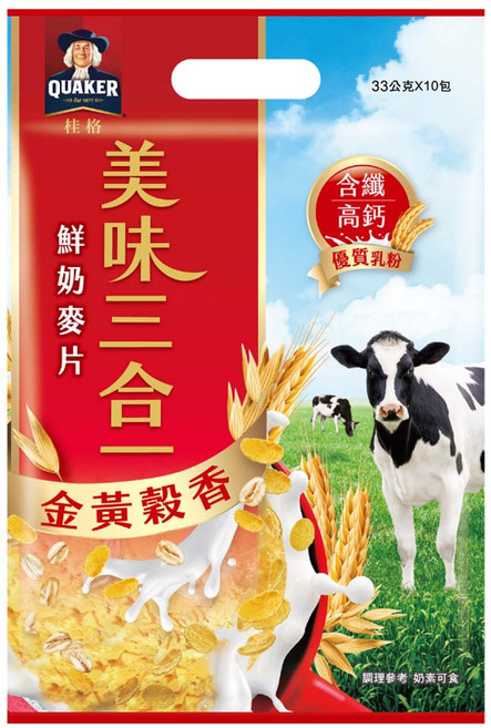 QUAKER 桂格 美味三合一麥片 金黃穀香 10包, 33g, 1袋
