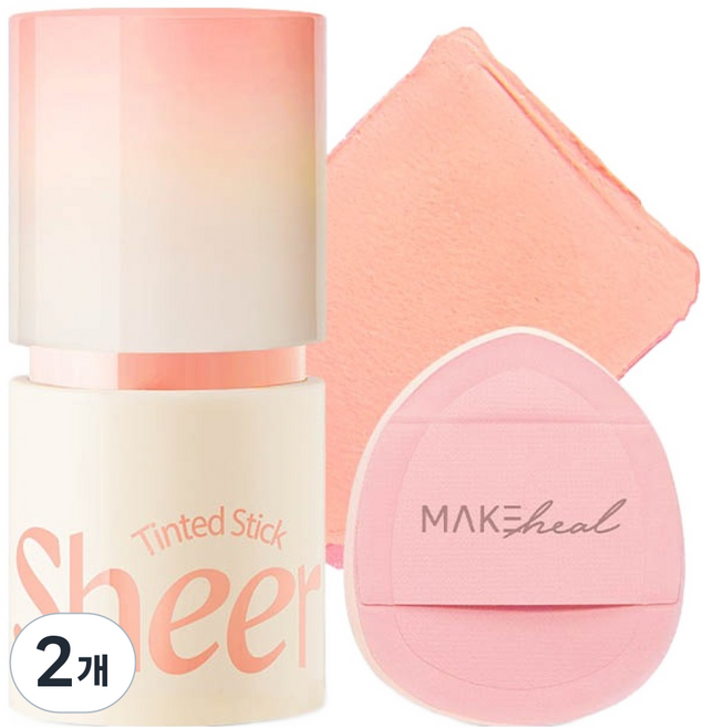 메이크힐 틴티드 스틱 블러셔 + 핑거퍼프 세트, 07쉬어멜로우피치, 2개