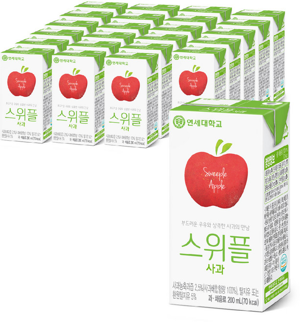 연세우유 스위플 사과음료, 200ml, 24개