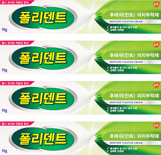 폴리덴트 후레쉬 민트 의치 부착재, 1개입, 4개