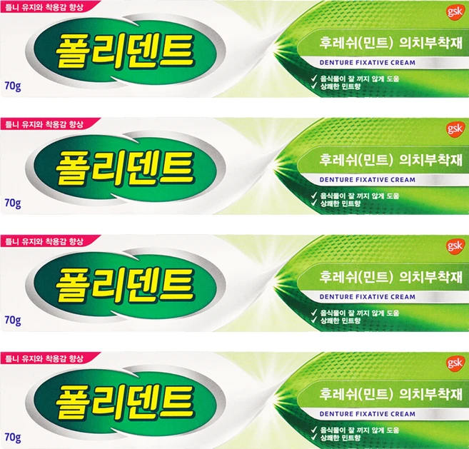 폴리덴트 후레쉬 민트 의치 부착재, 70g, 1개입, 4개 - 쿠팡