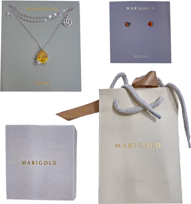 MARIGOLD 美爾朵 925純銀 MARIGOLD12星座星辰誕生石項鍊 耳環 + 項鍊禮盒 KMD250