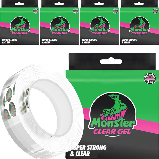 몬스터겔 다용도 초강력 실리콘 양면테이프 30mm x 3m, 투명, 5개