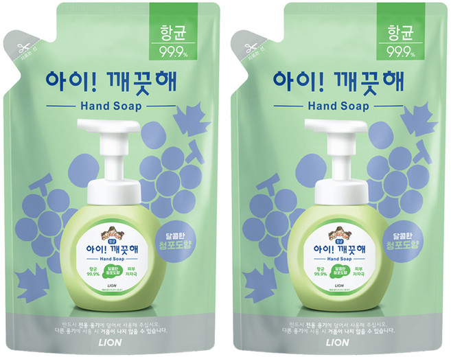 아이깨끗해 항균 폼 핸드솝 리필형 청포도, 450ml, 2개