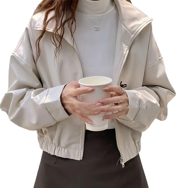 超軟皮短款拉鍊外套