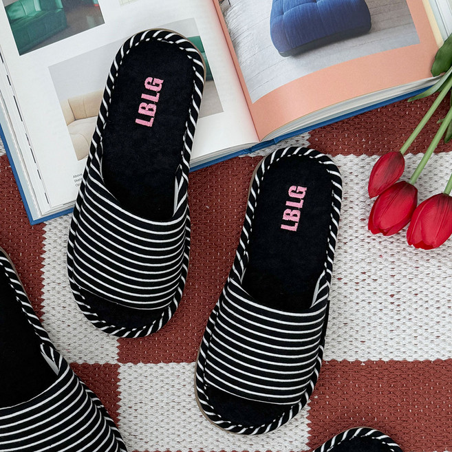 라벨라코 타임 스트라이프 사계절 실내화, 블랙, 1개