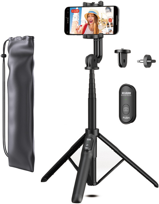 셀루미 155cm 롱레인지 무선 블루투스 올인원 삼각대 셀카봉, SEL-GT1550M, 블랙, 1세트