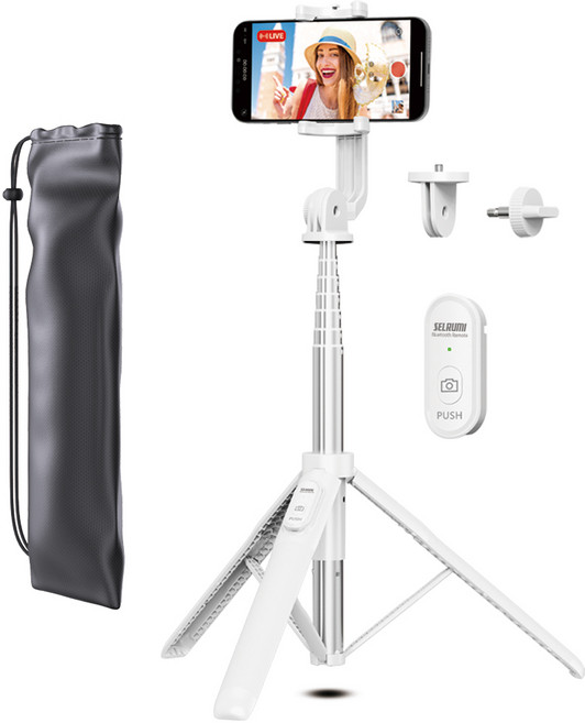 셀루미 155cm 롱레인지 무선 블루투스 올인원 삼각대 셀카봉, SEL-GT1550M, 화이트, 1개