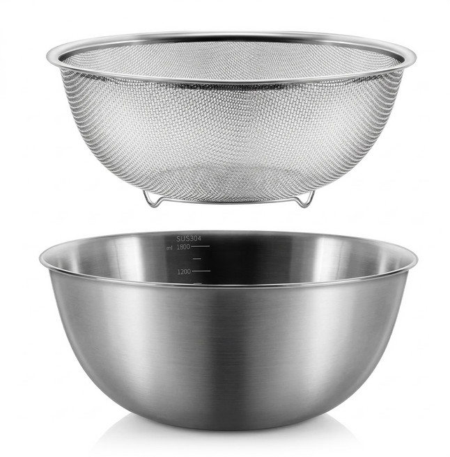 코멧 홈 스테인리스 304 믹싱볼 + 채반 세트, 1세트