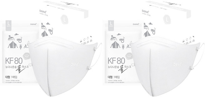 뉴다나온숨 새부리형 대형 쿨 마스크 KF80, 1개입, 100개, 흰색