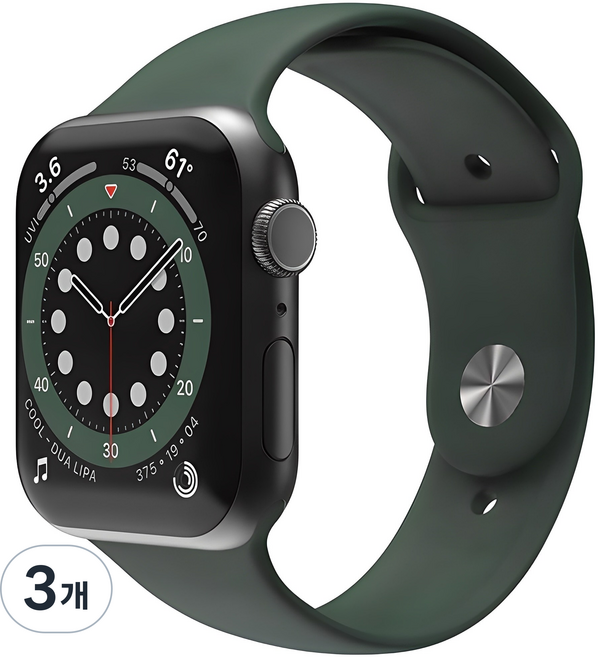 신지모루 애플워치 호환 실리콘 원버튼 스트랩, 다크그린, 3개