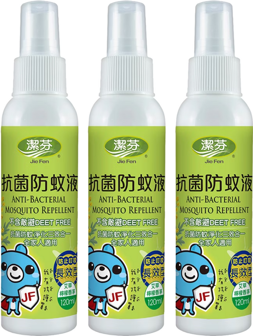 Jie Fen 潔芬生活 艾草檸檬香茅抗菌防蚊液, 3瓶, 120ml