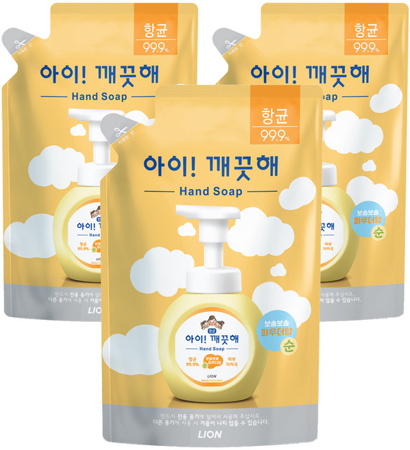 아이깨끗해 핸드워시 순 파우더향 리필용, 450ml, 3개