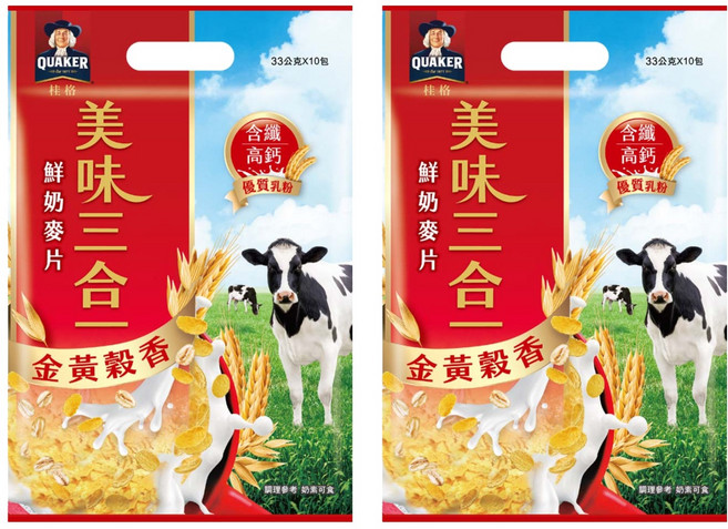 QUAKER 桂格 美味三合一麥片 金黃穀香 10包, 33g, 2袋