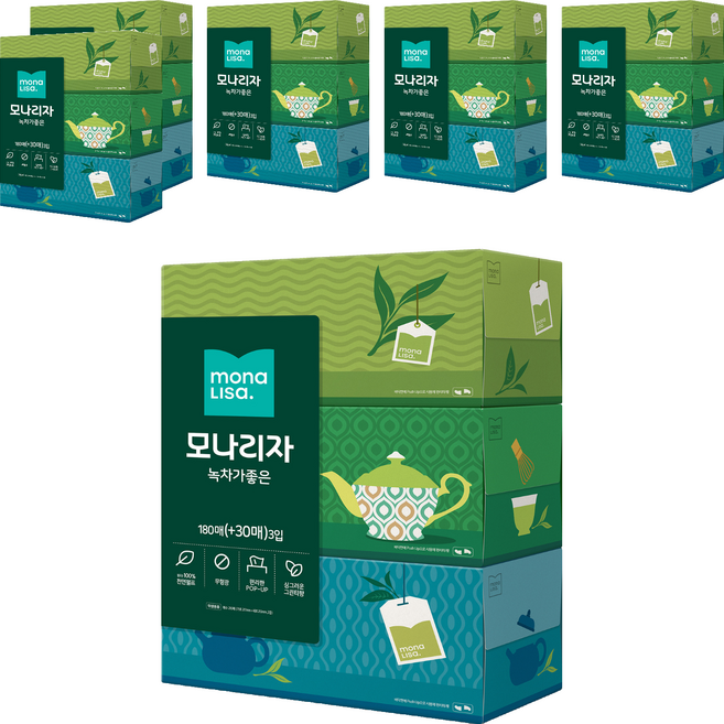 모나리자 녹차가 좋은 미용티슈 2겹 210p, 18개, 210개입
