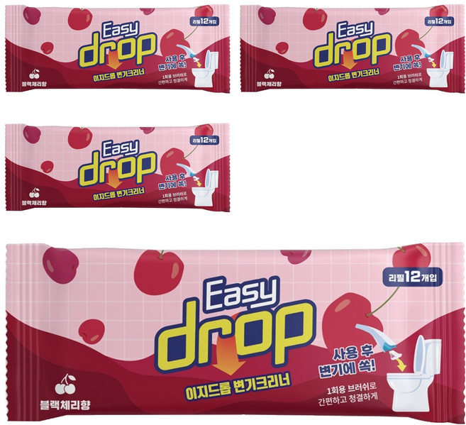 이지드롭 일회용 변기크리너 리필, 블랙체리향, 4개