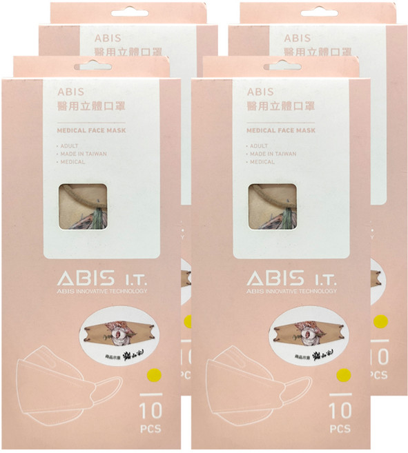 ABIS 貓劍客聯名款 成人韓式立體醫用口罩 20.5x8cm, 伏魔戰神布布 淺米色, 10片, 4盒