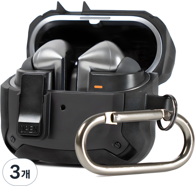 누아트 갤럭시 프레임 락범퍼 케이스, 버즈3/버즈3프로/버즈3FE, 블랙, 3개