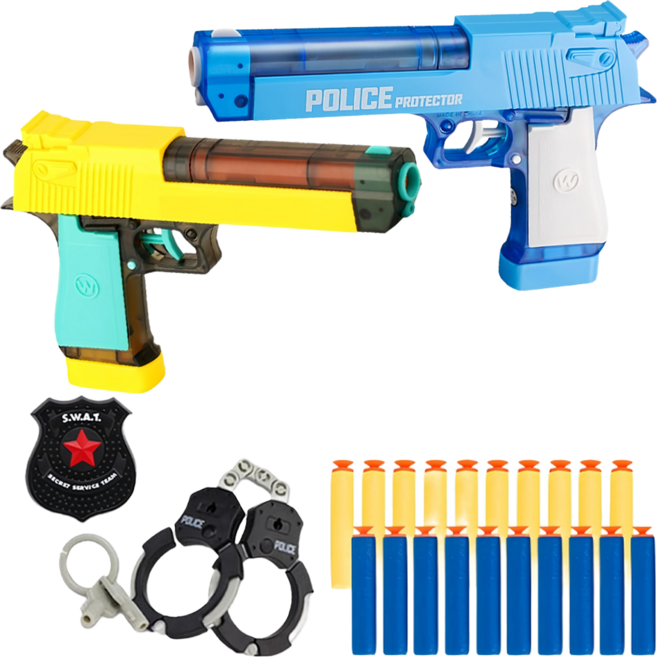 安全手槍遊戲組 槍2把 + 軟彈20顆 + 手銬 +, 克拉克手槍款 藍色, 1盒