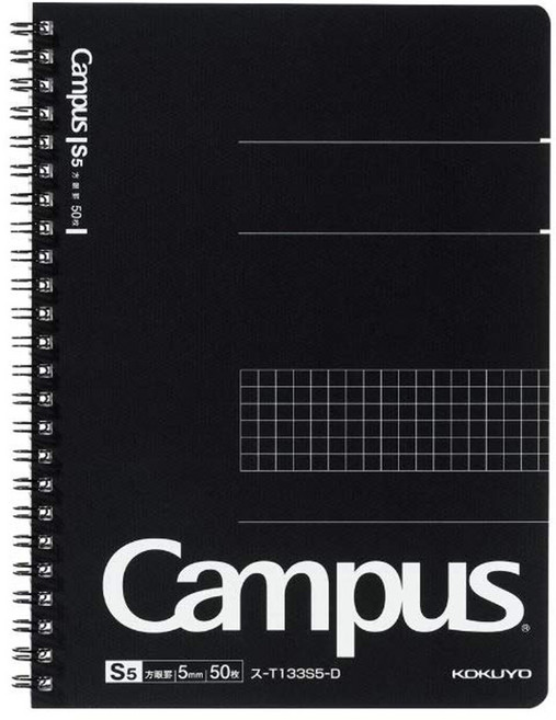 KOKUYO 國譽 Campus 大人A5線圈本 方格 50頁, 黑色 方格, 1本