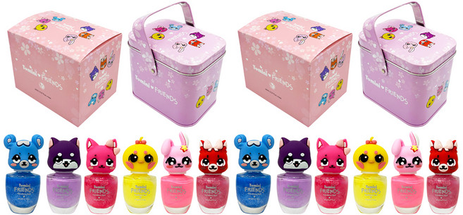 투미니 프렌즈 수성 어린이 매니큐어 6종 + 틴케이스, 2개, 트윙클핑크(고양이), 레몬옐로우(병아리), 라벤더(강아지), 피치핑크(토끼), 트윙클블루(햄스터), 트윙클레드(여우)
