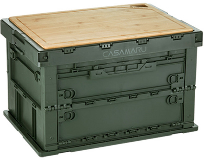 까사마루 대용량 75L 캠핑 폴딩 박스 + 원목 상판, 카키, 1개