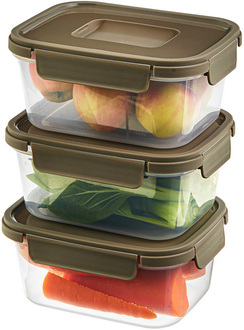 코멧 홈 국내생산 눈금이 있고 겹쳐서 보관하는 편리한 BPA FREE 밀폐용기, 3개, 920ml