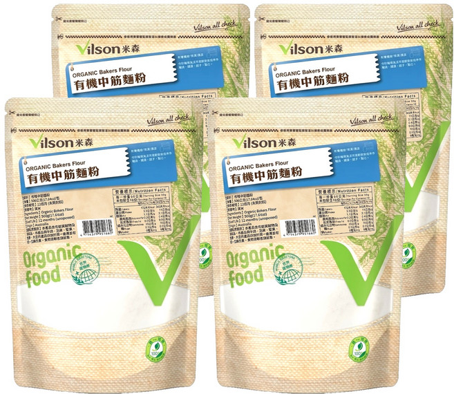 Vilson 米森 有機中筋麵粉, 500g, 4包
