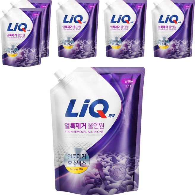 리큐 얼룩제거 올인원 일반용 액상세제 리필, 2.1L, 6개