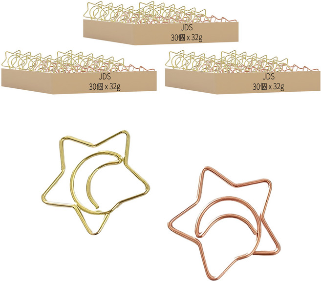 JDS 星星月亮型迴紋針 398422 顏色混合 32g, 30個, 3組