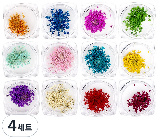 젤로젤로 생화글리터 아트 네일 드라이플라워 생화 12종 세트, 4세트, 혼합색상