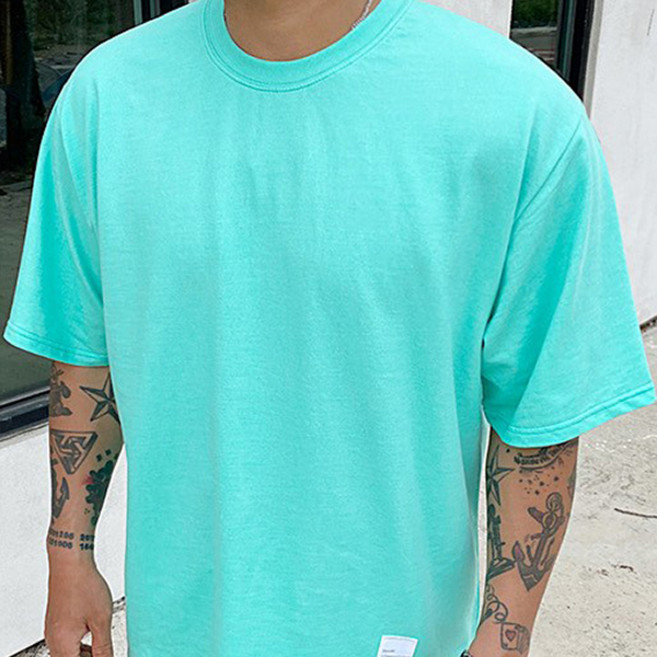 파이브라지 빅사이즈 오버핏 피그먼트 패치 포인트 통기성 반팔 티셔츠