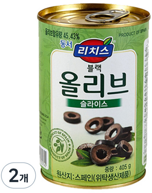 동서 리치스 슬라이스 블랙 올리브, 405g, 2개
