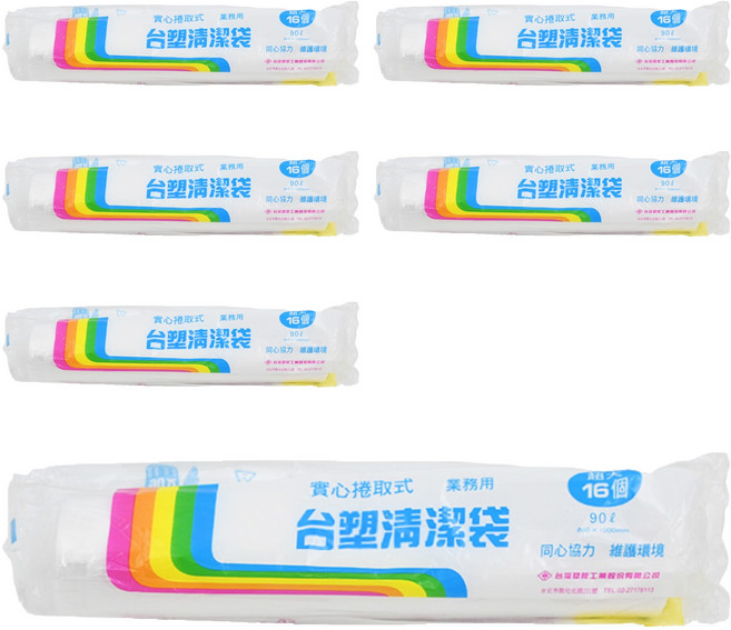 台塑 實心捲取式清潔袋, 90L, 6捲