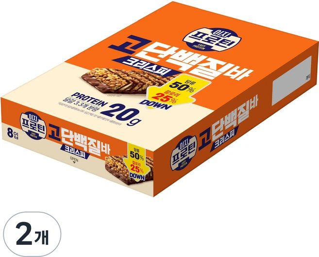 롯데웰푸드 이지프로틴 고단백질바 크리스피 8p, 400g, 2개 - 쿠팡