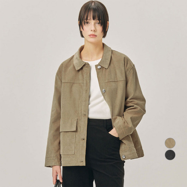ELLEPARIS 여성용 코튼 코듀로이 베이직 워크 자켓
