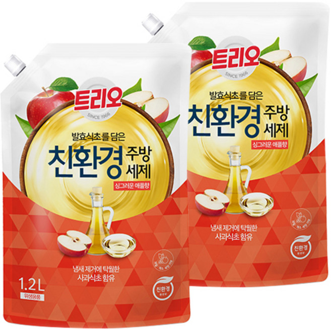 트리오 발효식초 담은 친환경 주방세제 애플향, 1.2L, 2개