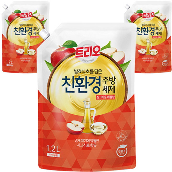 트리오 발효식초 담은 친환경 주방세제 애플향, 1.2L, 3개